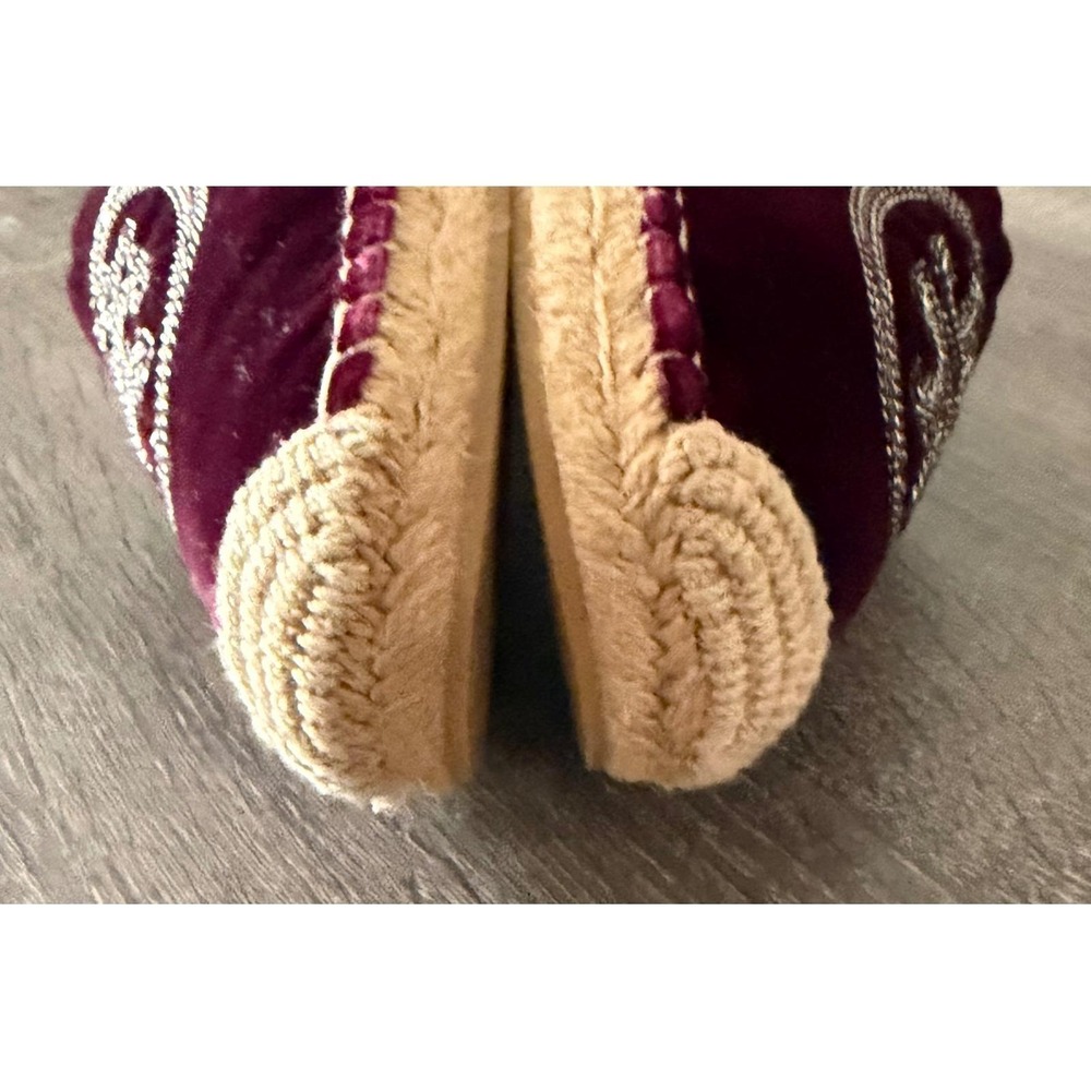 Tory Burch Poppy Metallic Logo Velvet Espadrilles Burgundy Wine 10.5M 5585 - Picture 16 of 16